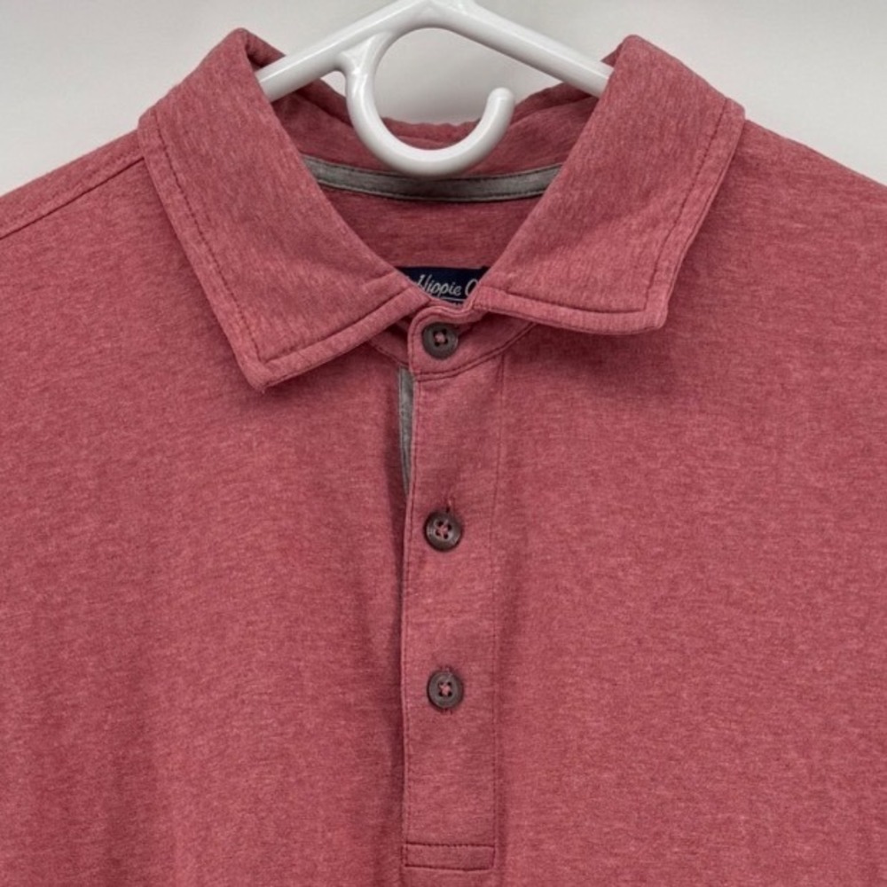 Fish Hippie Co Mens Medium Red Heathered Short Sleeve Cotton Blend Polo Shirt
